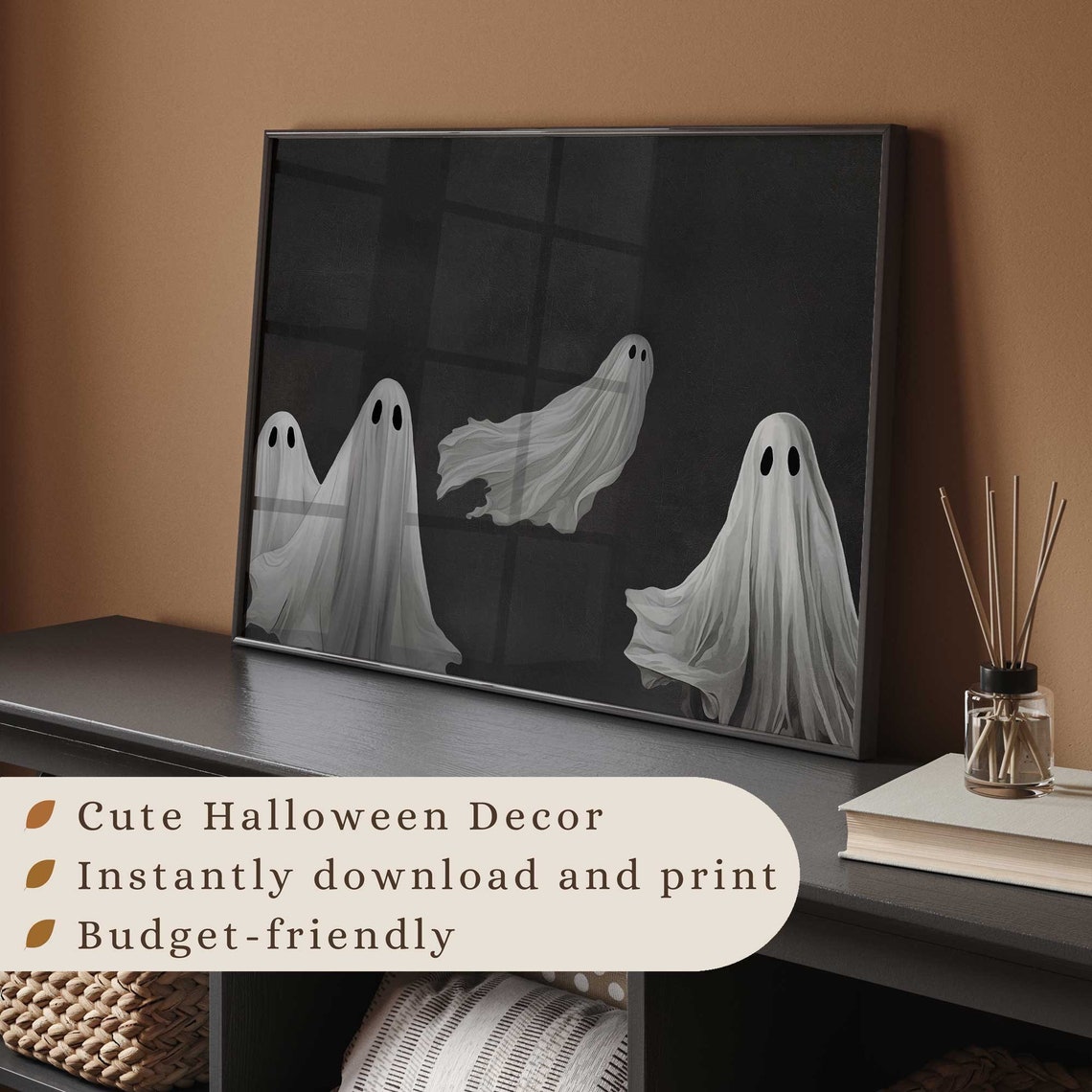 Four Flowing Ghosts Dark Background Vintage Halloween Wall Art Print - Image 4