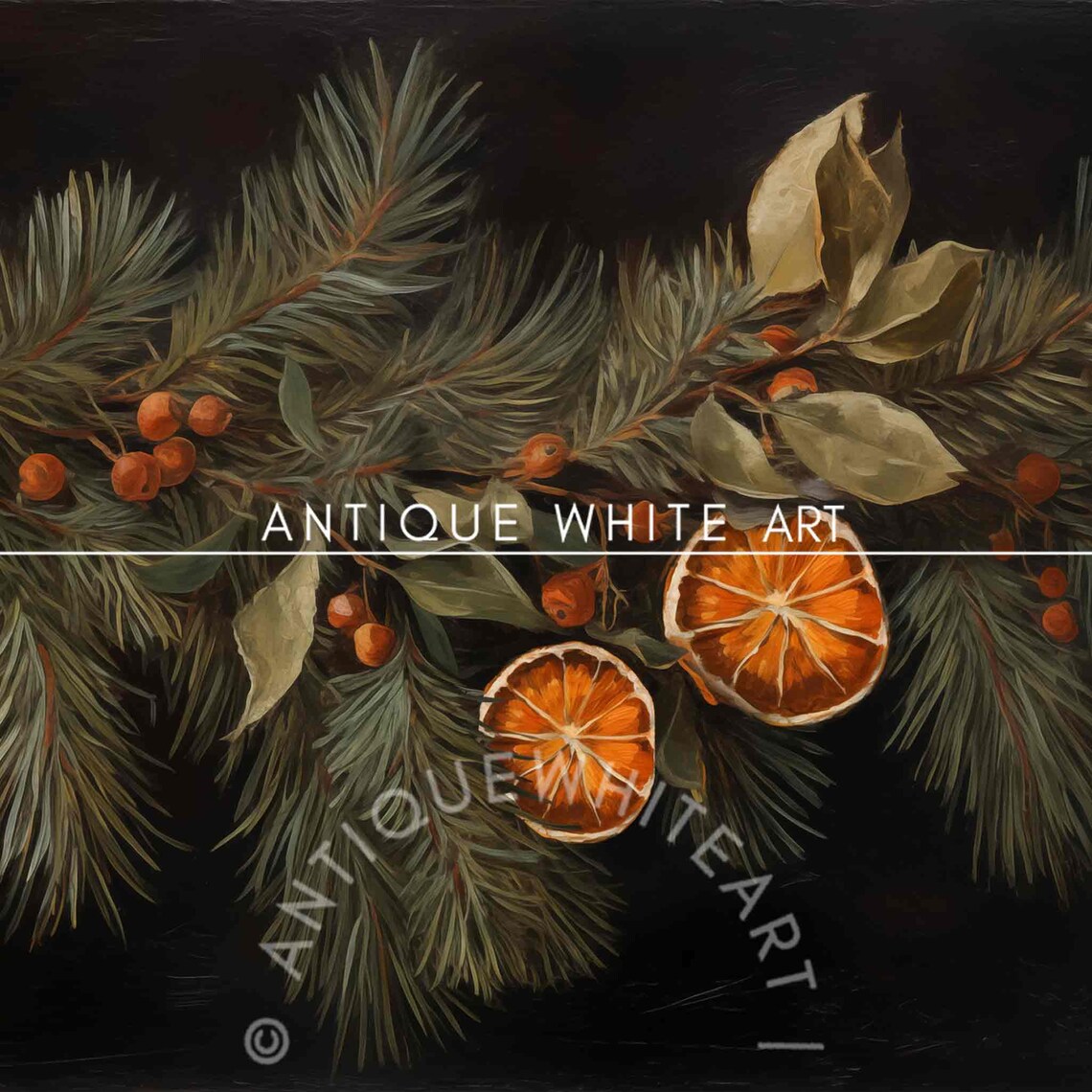 Christmas Vintage Botanical Citrus Art Print - Image 3
