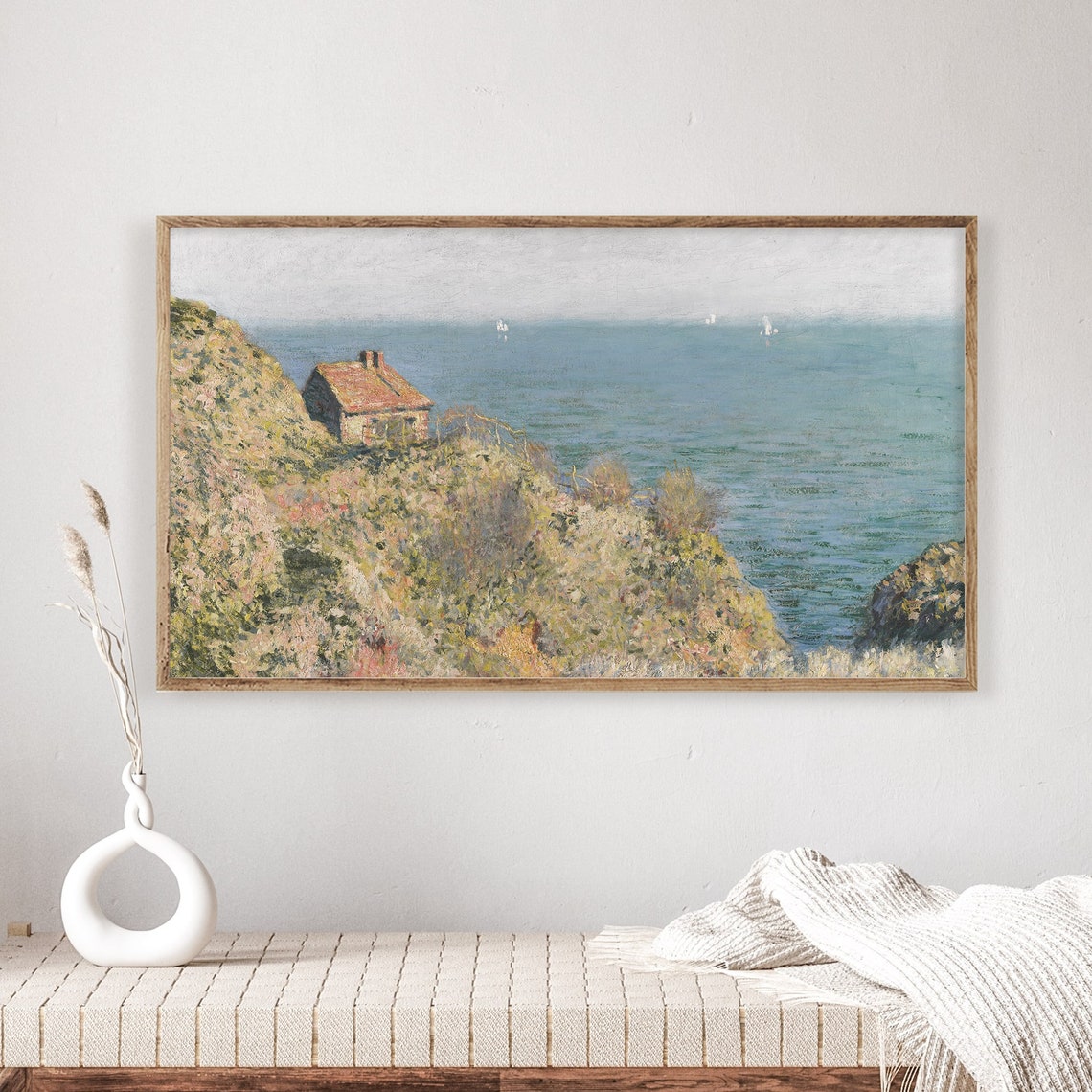 Monet Coastal Cliffside Cottage Blue Sea Impressionist Poster - Image 4