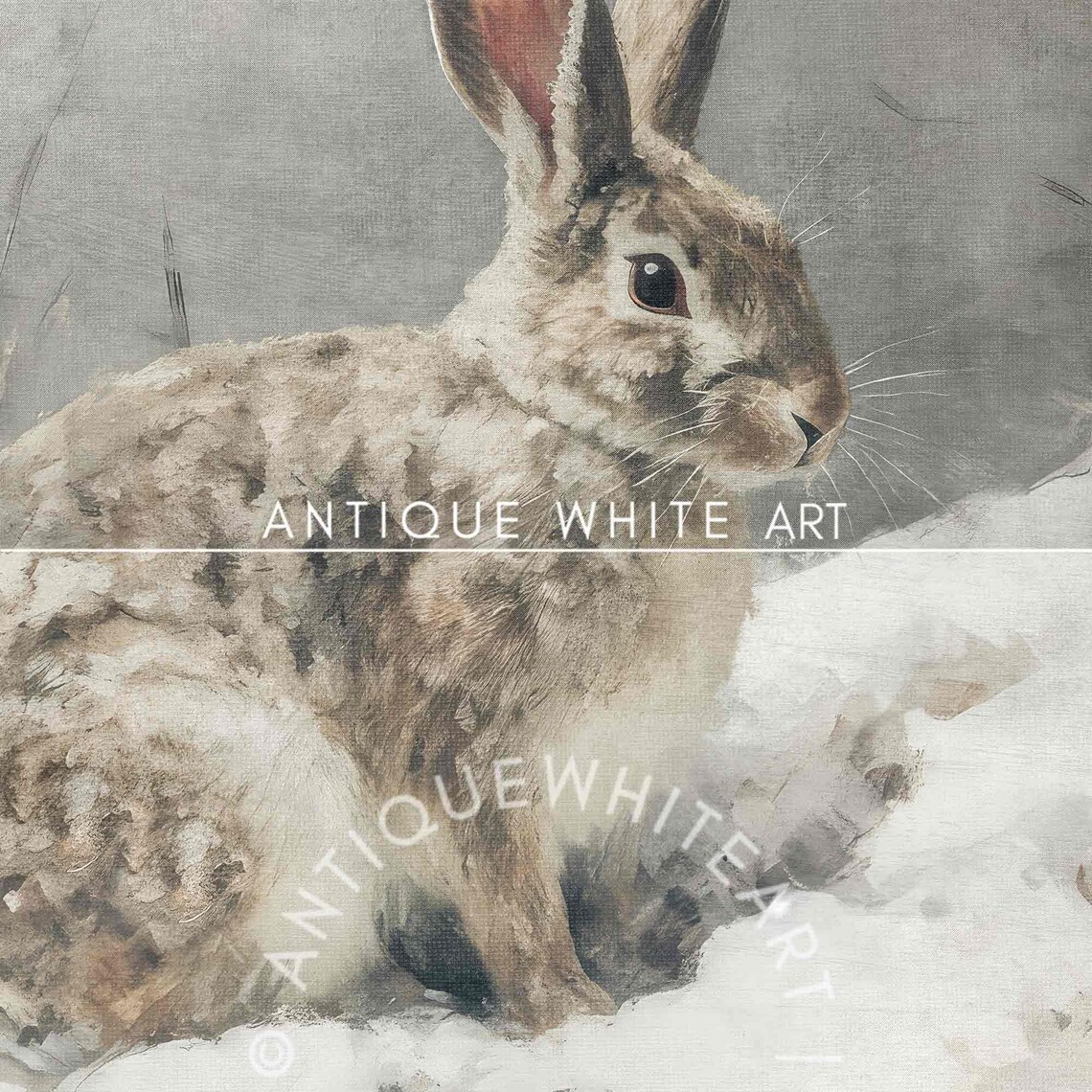 Winter Hare in Snow Vintage Oil Painting Rustic Country Wall Art Print - Image 4