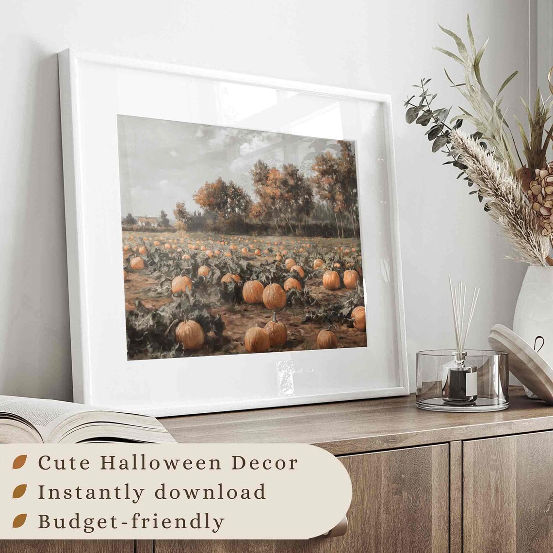 Rustic Pumpkin Patch Field Oil Painting Farmhouse Fall Harvest Scenery Poster - Image 3