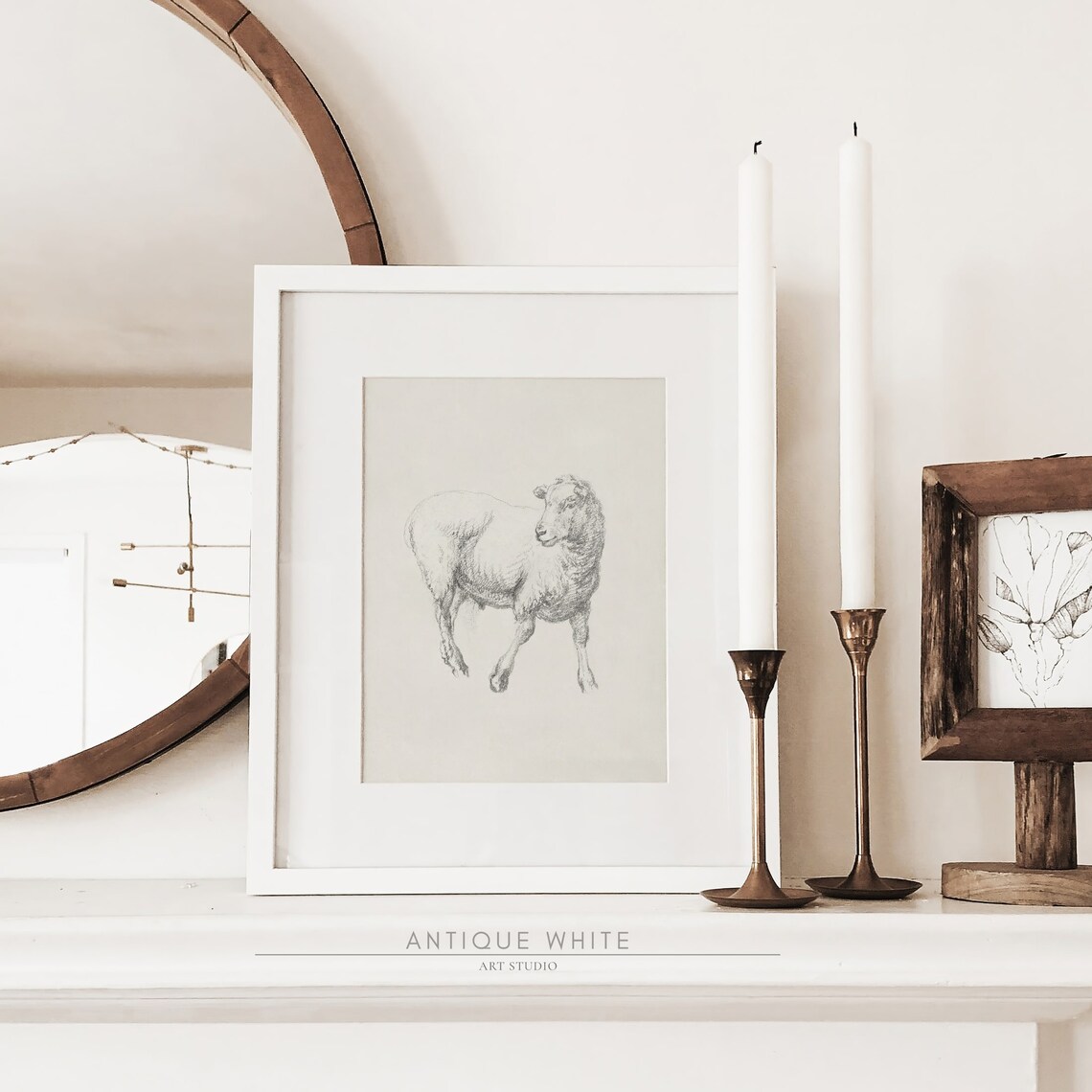 Minimalist Sheep Sketch Antique Neutral Line Drawing Animal Wall Art - Image 4