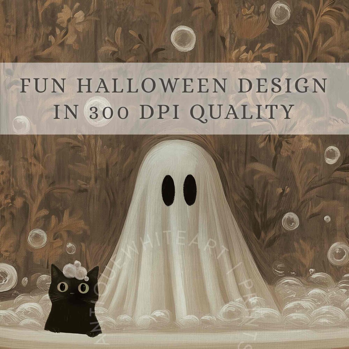 Ghost With A Black Cat in Bathtub Halloween Poster - Image 4
