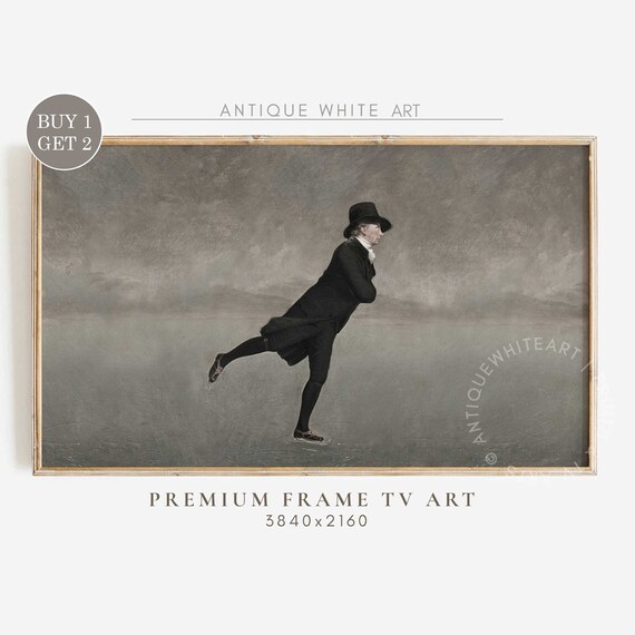 Vintage Moody Winter Skating Art For Tv Dark Painting Frame Tv Art Farmhouse Holiday Decor Tv102