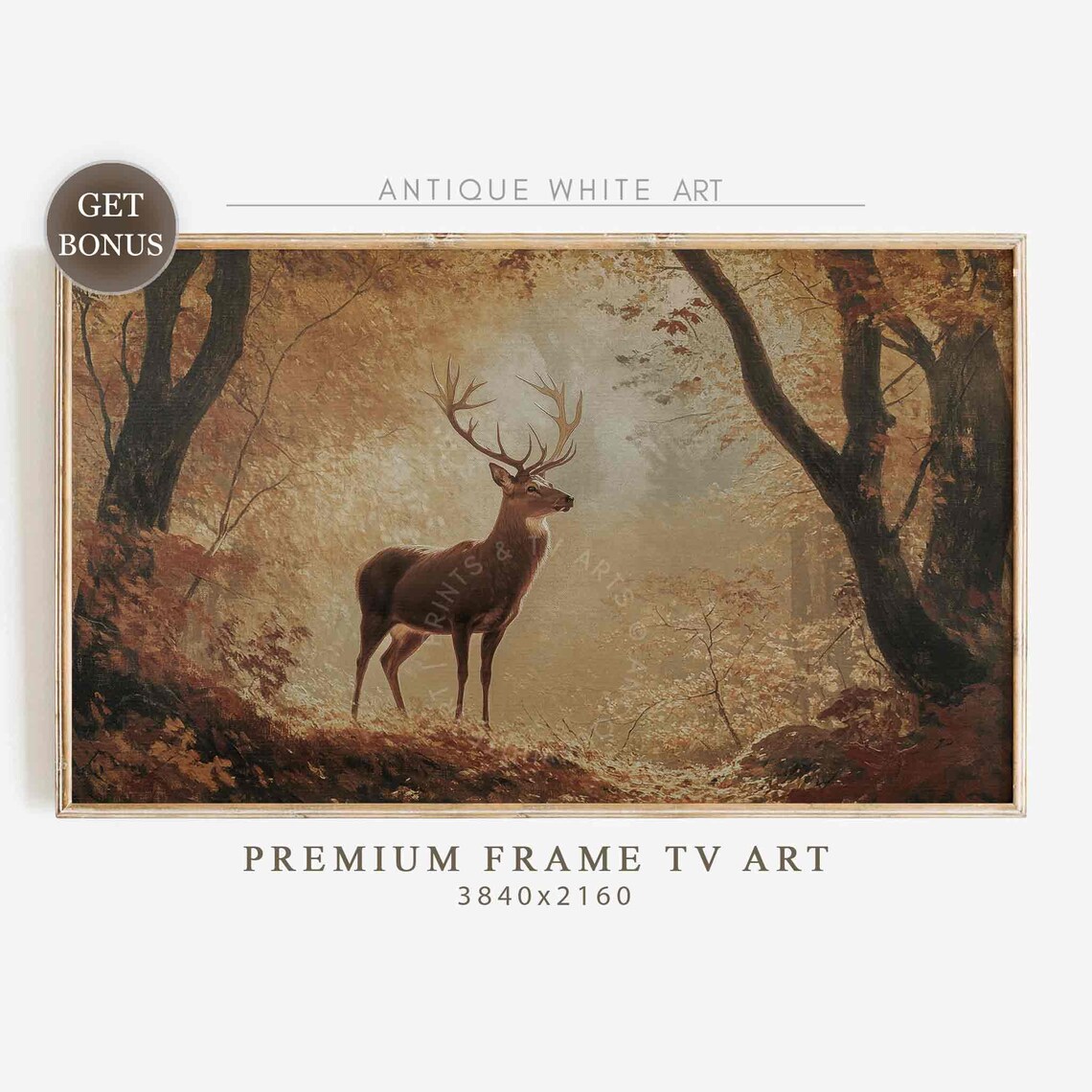 Deer in Fall Landscape, Vintage Style Art Print