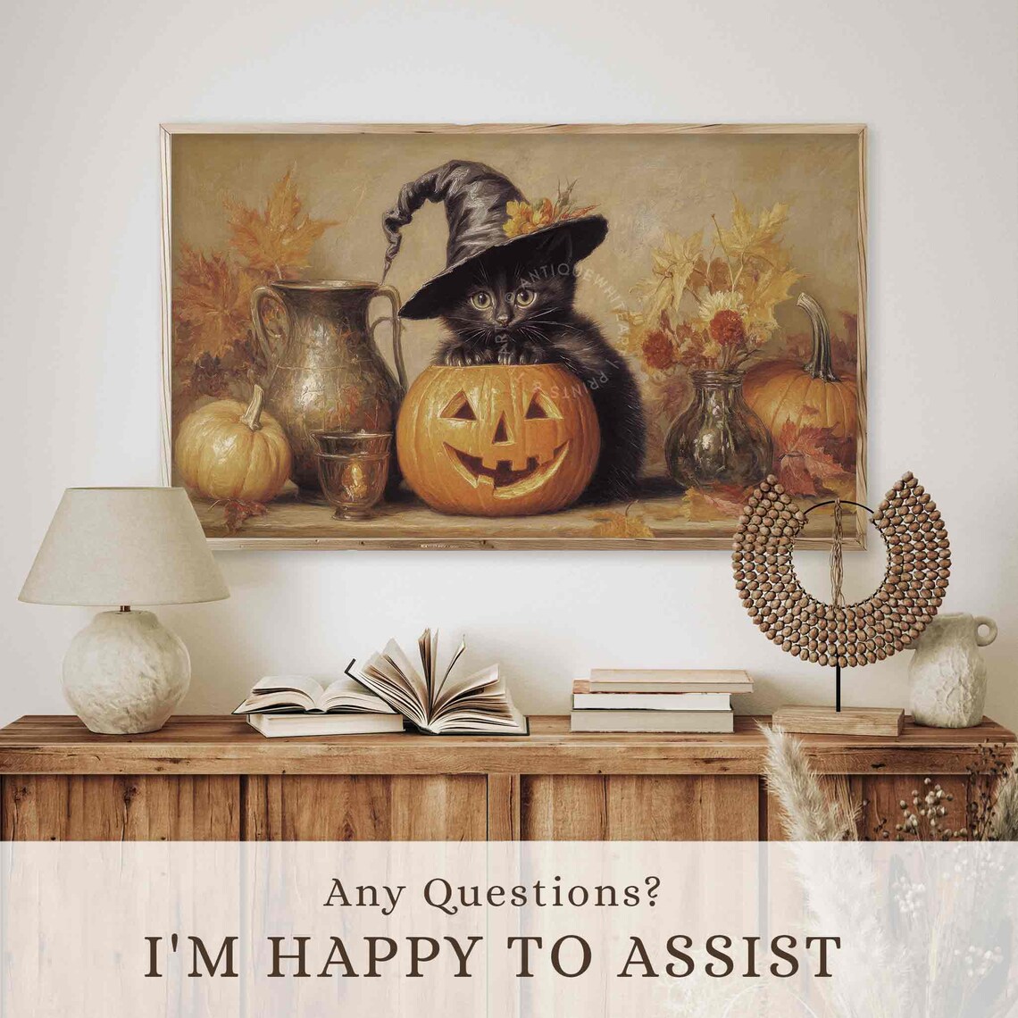Black Kitten In Witch Hat On Jack O Lantern Autumn Halloween Still Life Poster - Image 2