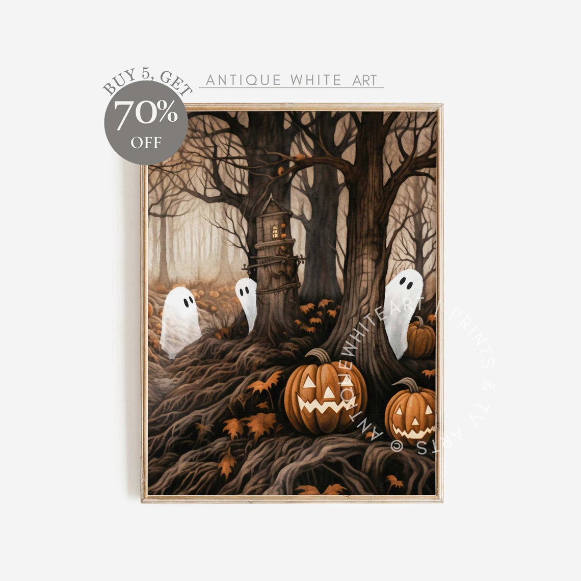 Halloween Wall Art Cute Ghosts In Vintage Paintings Cute Halloween Decor Farmhouse Print Print A167