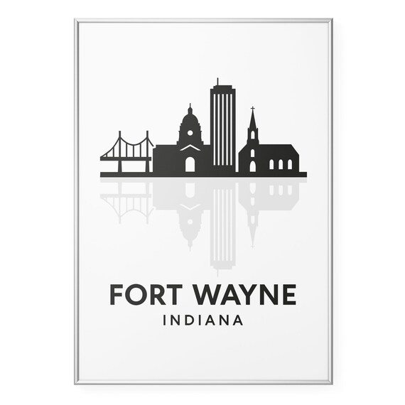 Fort Wayne Indiana Skyline Silhouette Poster with Bridge and Dome Art