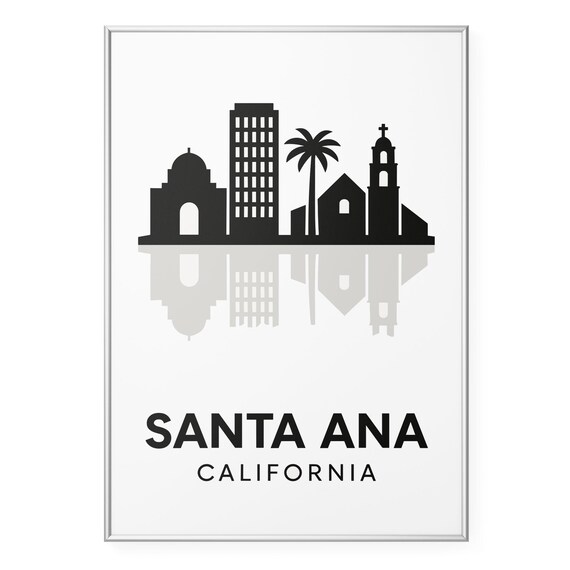 Santa Ana California Skyline Black Silhouette Minimalist Poster