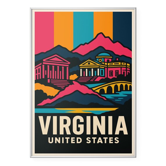 Virginia Blue Ridge Mountains Colorful Sunset Retro Travel Poster