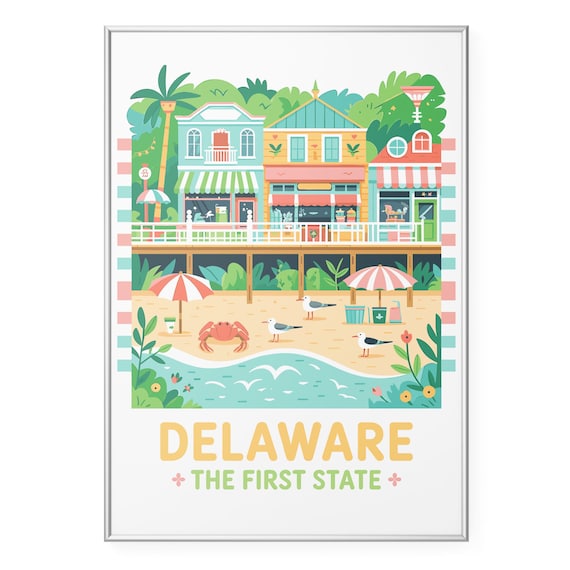 Delaware The First State Beach Boardwalk Summer Illustration Poster