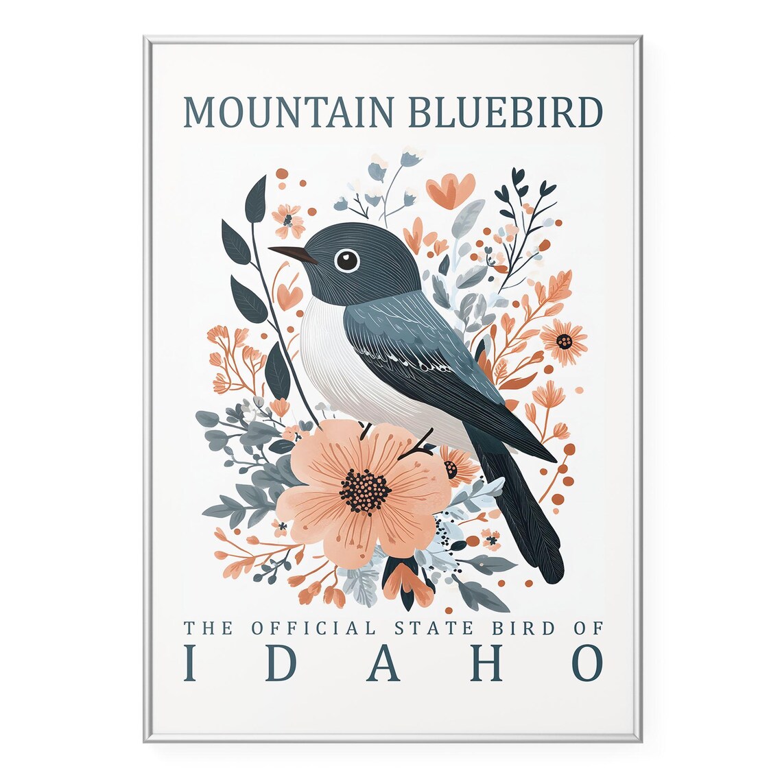 Mountain Bluebird Wall Art Print Idaho State Bird Poster Vintage Wildlife Artwork Rustic Botanical Illustration Home Decor