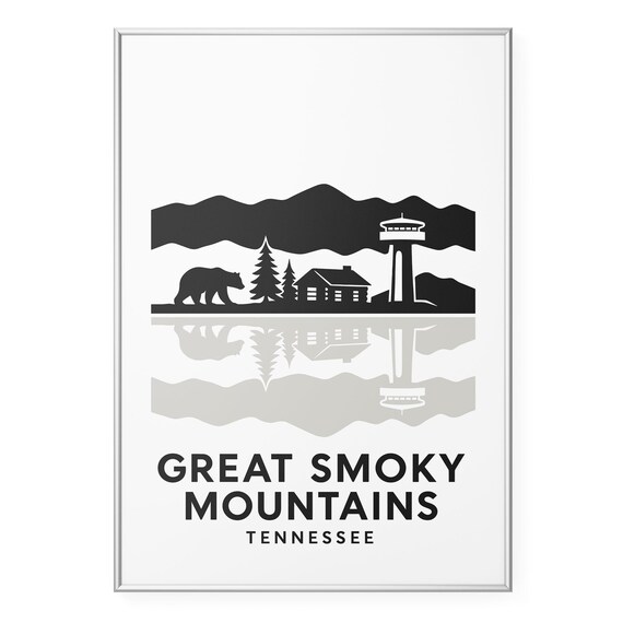 Great Smoky Mountains Tennessee Black and White Silhouette Poster