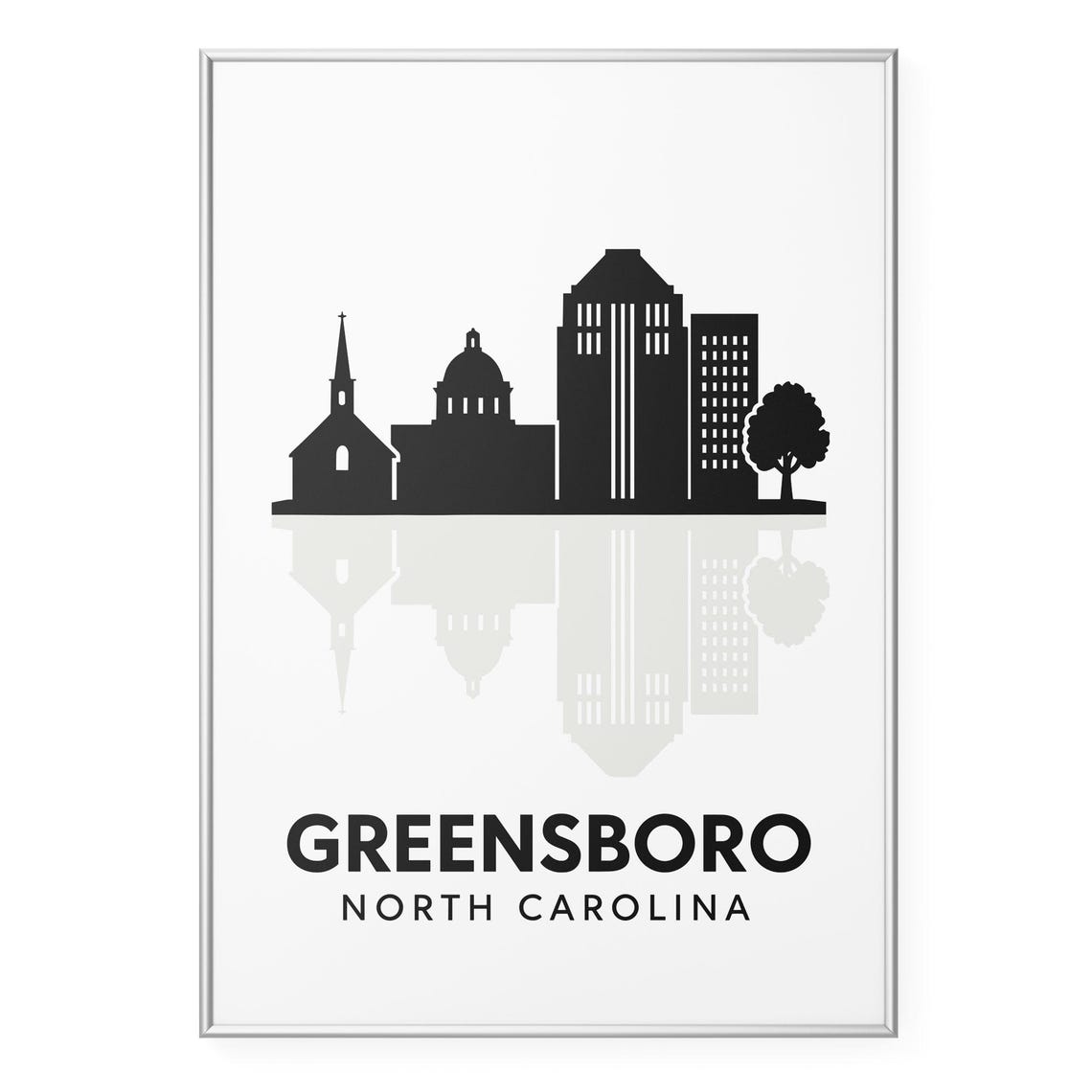 Greensboro North Carolina Skyline Silhouette Minimalist Poster