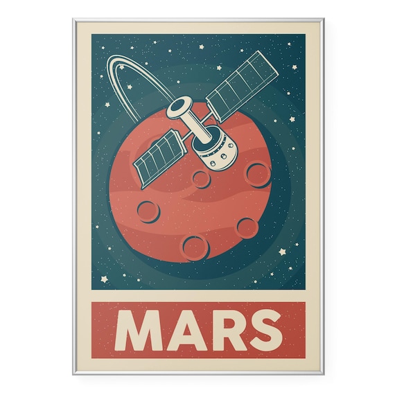 Retro Mars Planet Satellite Vintage Space Exploration Poster Art