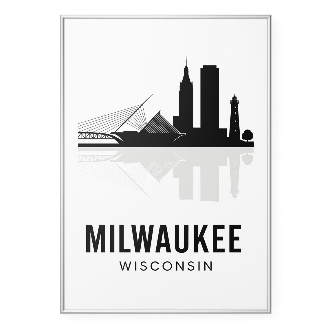 Milwaukee Wisconsin Lakefront Bridge Silhouette Skyline Poster