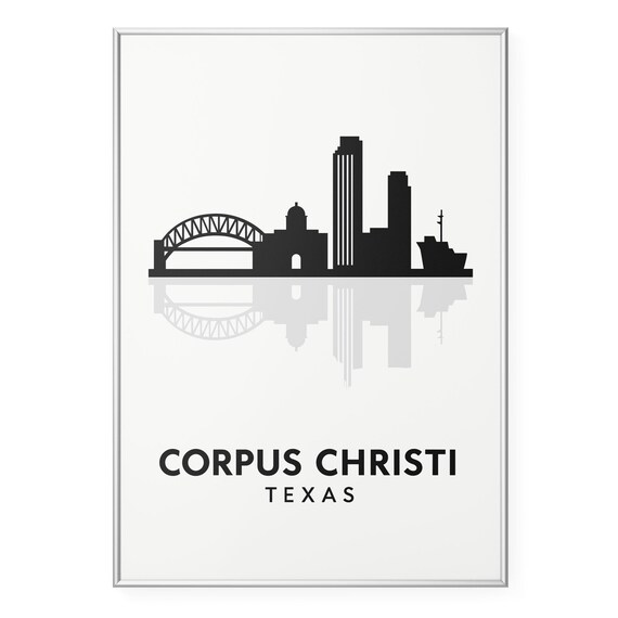 Corpus Christi Texas Skyline Bridge Ship Silhouette Travel Poster