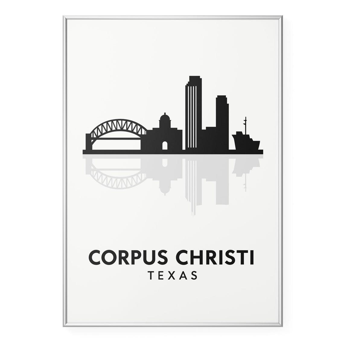 Corpus Christi Texas Skyline Bridge Ship Silhouette Travel Poster