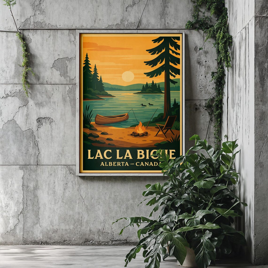 Lac La Biche Photo Print Alberta Lake Poster Campfire Canoe Sunset Wall Art Modern Office Home Decor