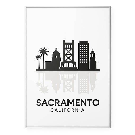Sacramento California Skyline Silhouette Palm Tree Bridge Poster