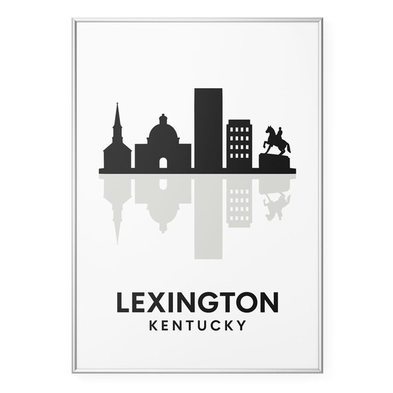 Lexington Kentucky Skyline Horse Statue Minimalist Black White Poster