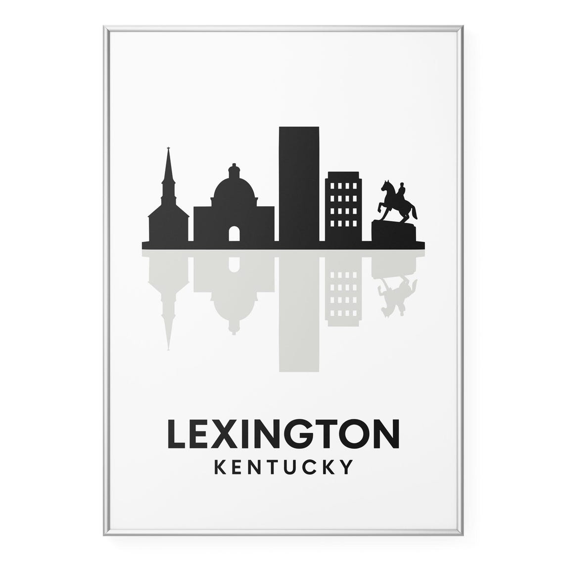 Lexington Kentucky Skyline Horse Statue Minimalist Black White Poster