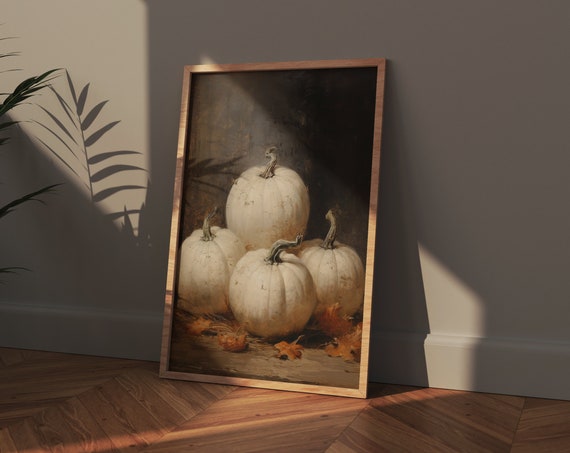 White Moody Pumpkins Fall Wall Decor Pumpkin Painting On Canvas Autumn Gallery Retro Halloween Png Printables Vintage