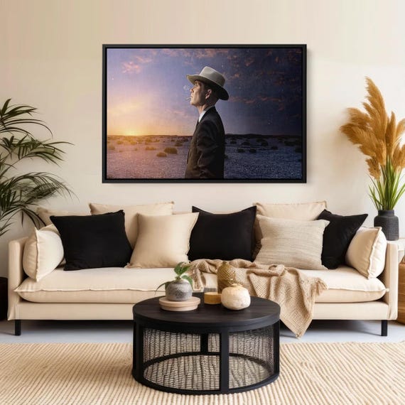 Oppenheimer Silhouette Canvas Atomic Era Wall Art Historical Science Decor Desert Sunset