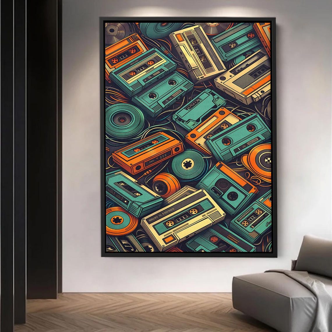Retro Cassette Tapes Collage Nostalgic 80s Music Decor Wall Art
