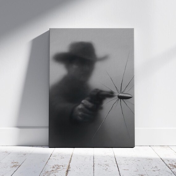 Dramatic Noir Cowboy Bullet Shattered Glass Western Gunshot Poster