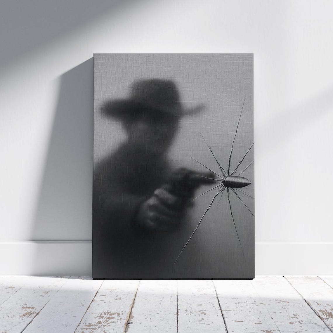 Dramatic Noir Cowboy Bullet Shattered Glass Western Gunshot Poster