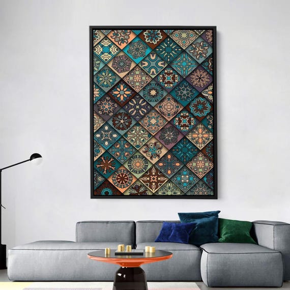 Colorful Mosaic Pattern Canvas Wall Art Geometric Mandalainspired Retro Tiles Vintage Boho Decor Ethnic Abstract Print