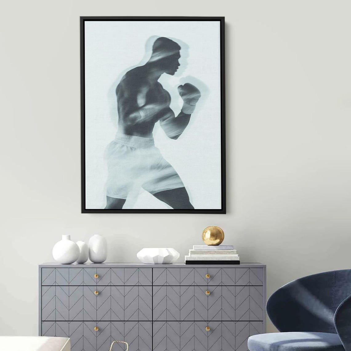 Black and White Boxer Silhouette Dynamic Motion Punch Sports Poster