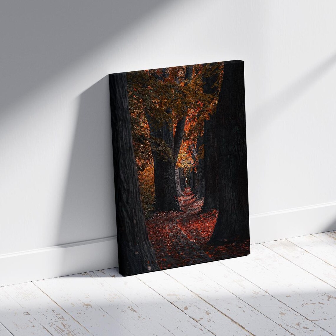 Autumn Forest Pathway Curved Trail In Peaceful And Mysterious Woods Nature Inspired Canvas Wall Art