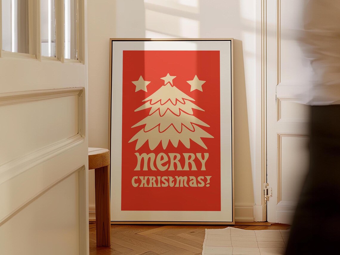 Retro Christmas Merry Christmas Poster, Holiday Decor