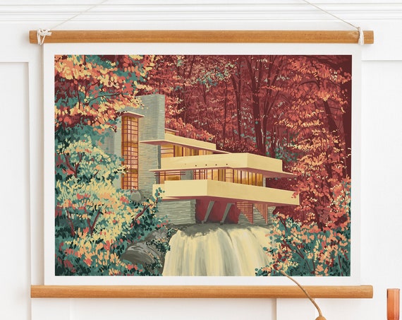 Fallingwater Fallingwater Print Fallingwater Architecture Illustration Art Poster Fallingwater Poster Travel Poster