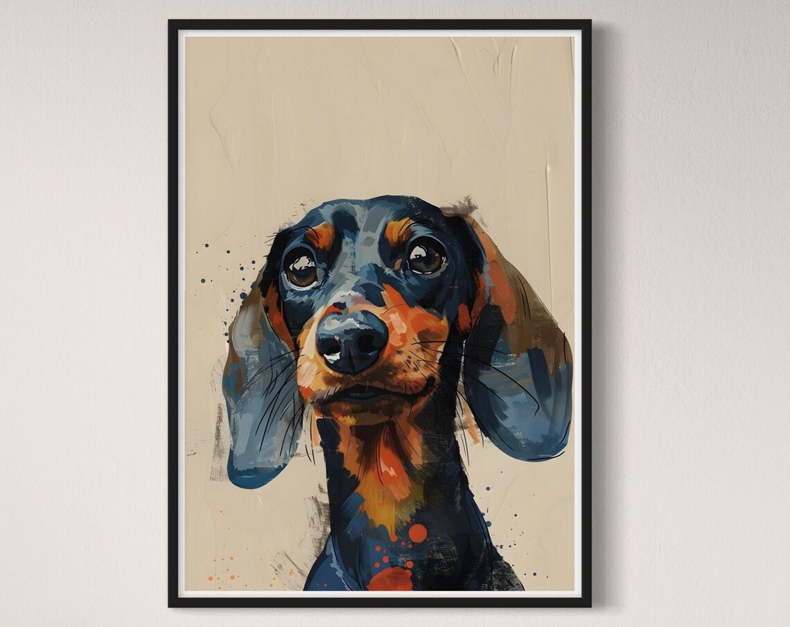 Black Tan Dachshund Portrait Splash Watercolor Sausage Dog Art Print - Image 4