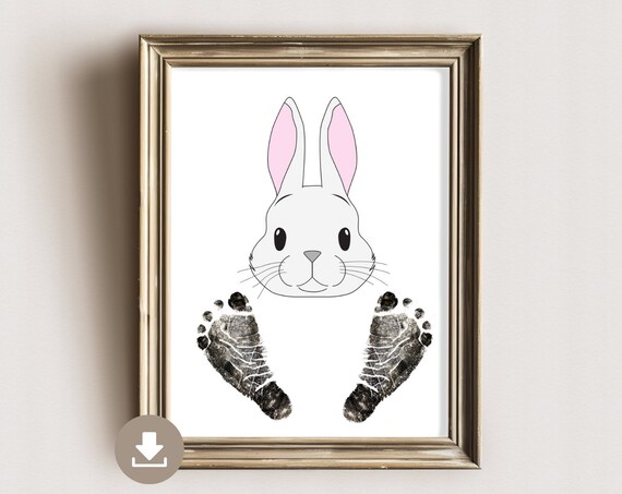 Easter Bunny Face With Baby Footprint Spring Keepsake Poster
