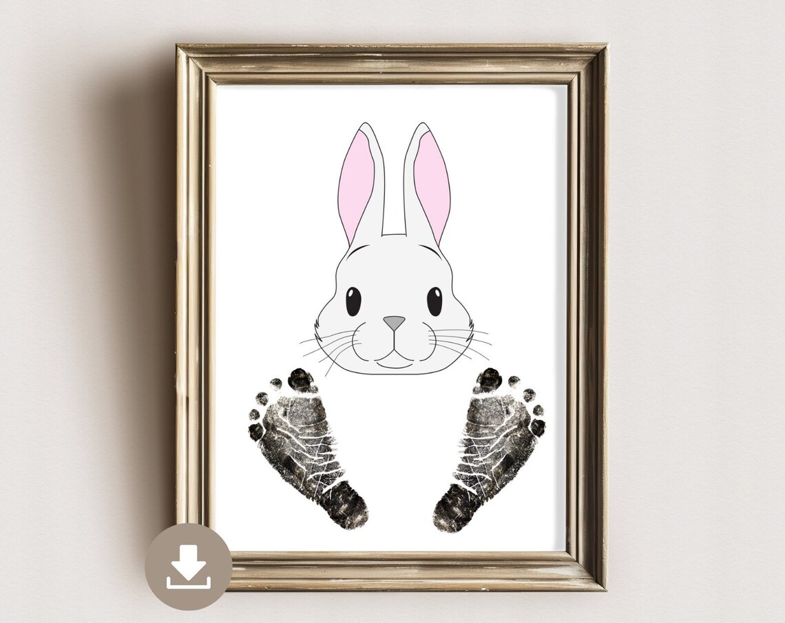 Easter Bunny Face With Baby Footprint Spring Keepsake Poster