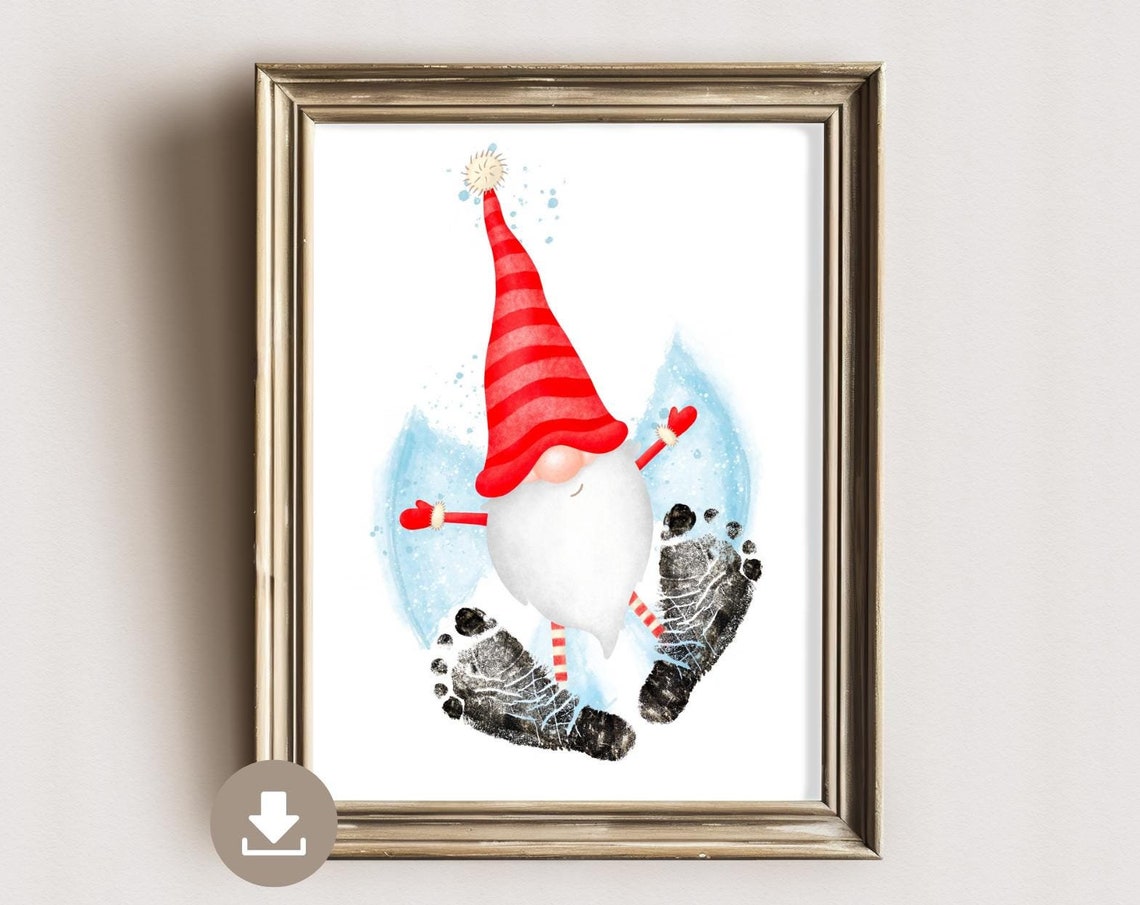 Cute Christmas Gnome With Striped Hat Snow Baby Footprint Poster