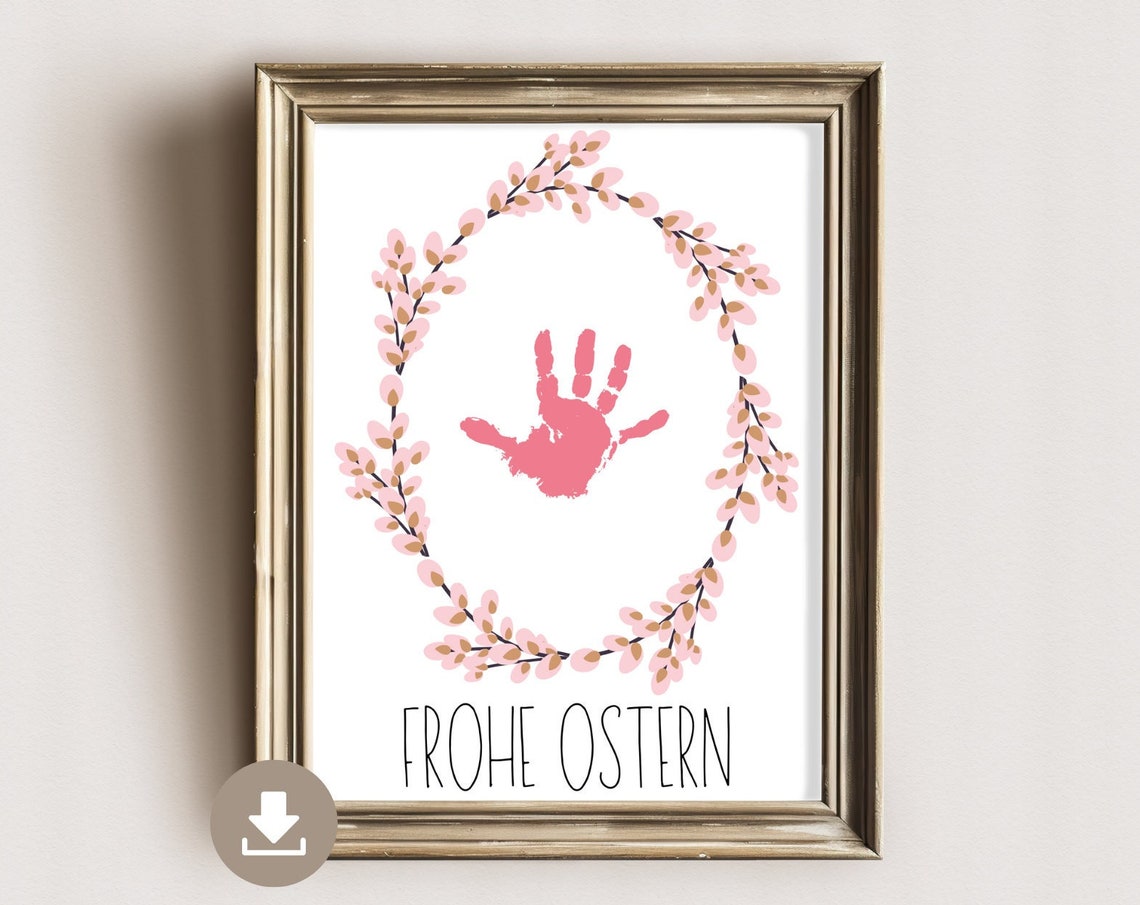 Happy Easter Handprint Flower Wreath Spring Nursery Art Poster