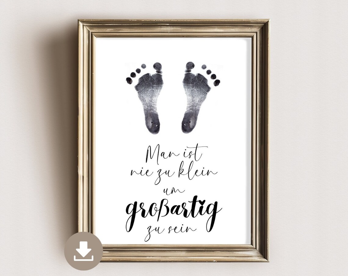 Sweet German Baby Footprint Quote Never Too Small Keepsake Poster