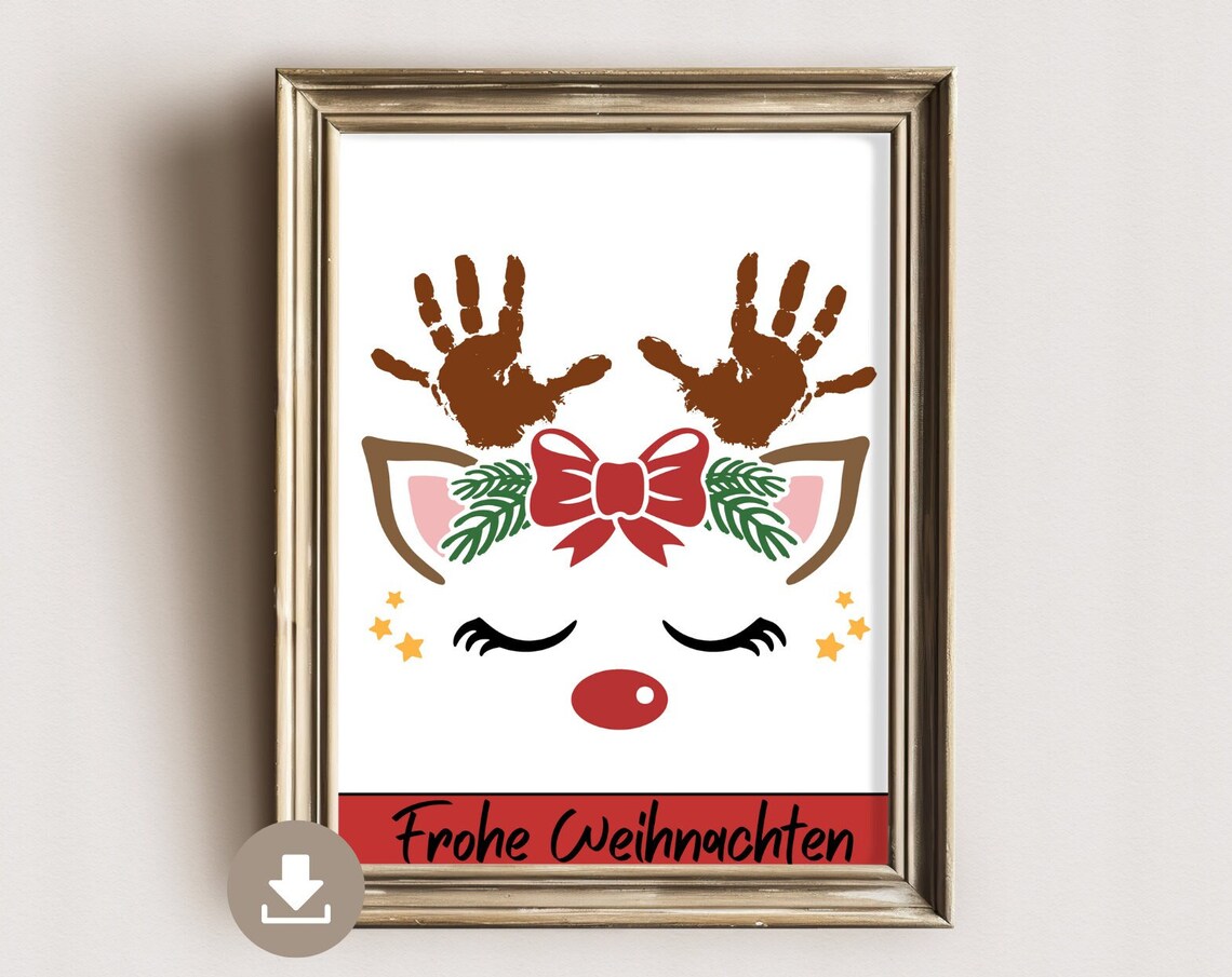 Merry Christmas Reindeer Handprint Antlers Baby Holiday Art Poster