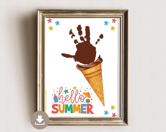 Hello Summer Handprint Ice Cream Cone Colorful Kids Decor Art Poster