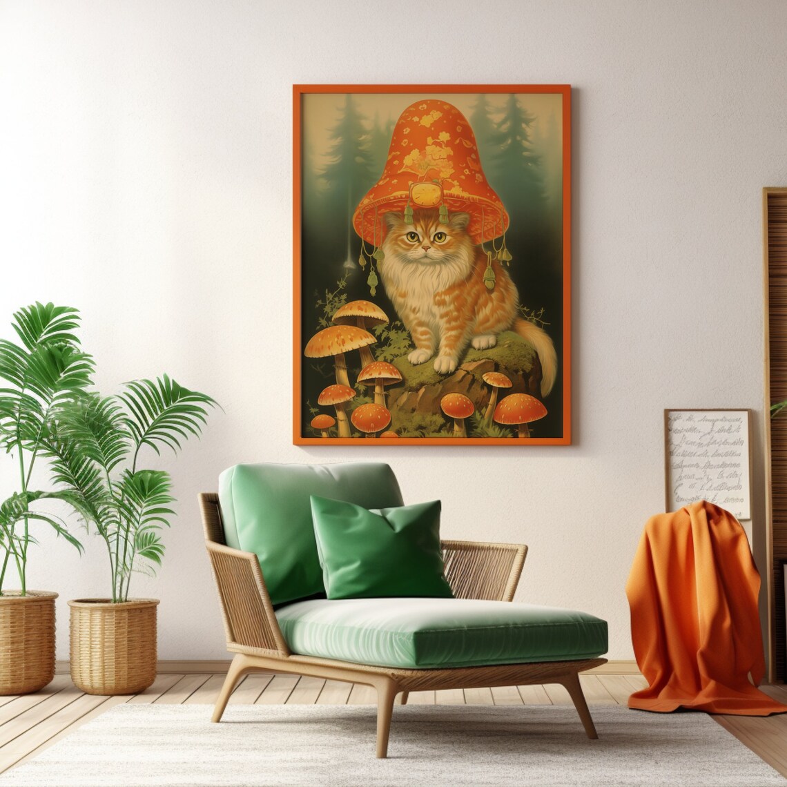 Ginger Cat Wearing a Mushroom Hat in the Forest Funny Poster - Image 6