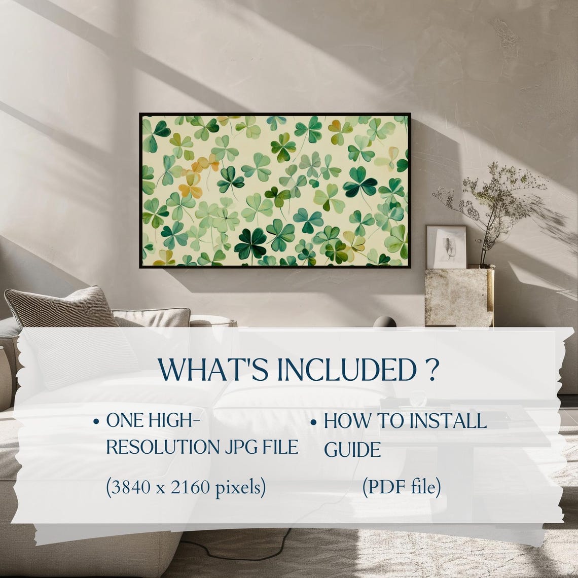 Watercolor Shamrock Pattern Green Clover Spring Lucky Wall Art - Image 2