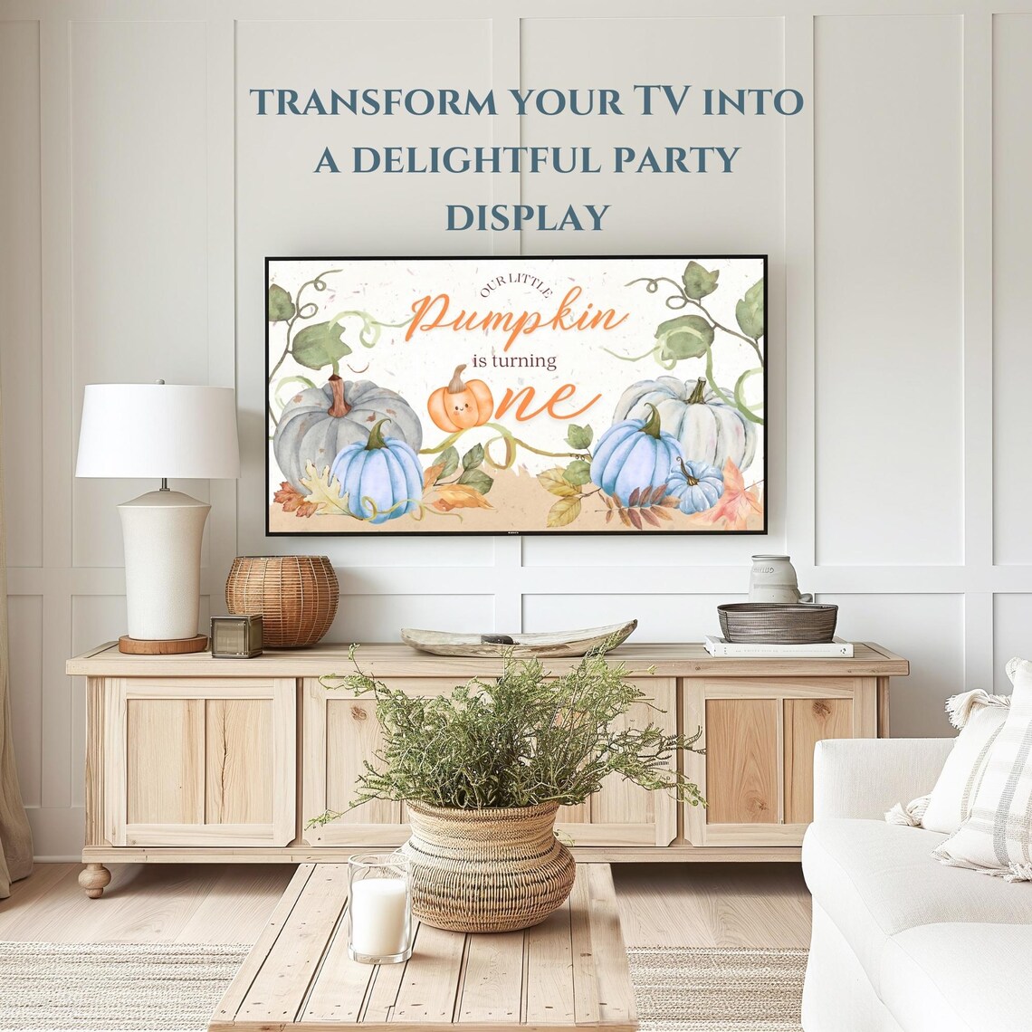 Our Little Pumpkin Blue Watercolor First Birthday Frame TV Poster - Image 3