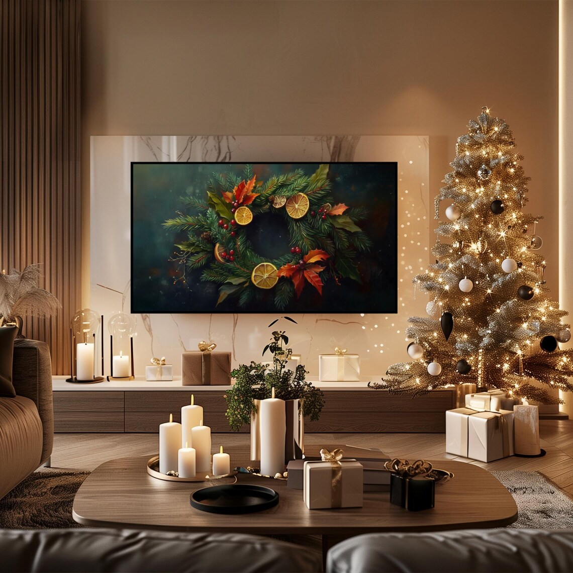 Christmas Botanical Wreath Dried Orange Slices Berries Art Poster - Image 4