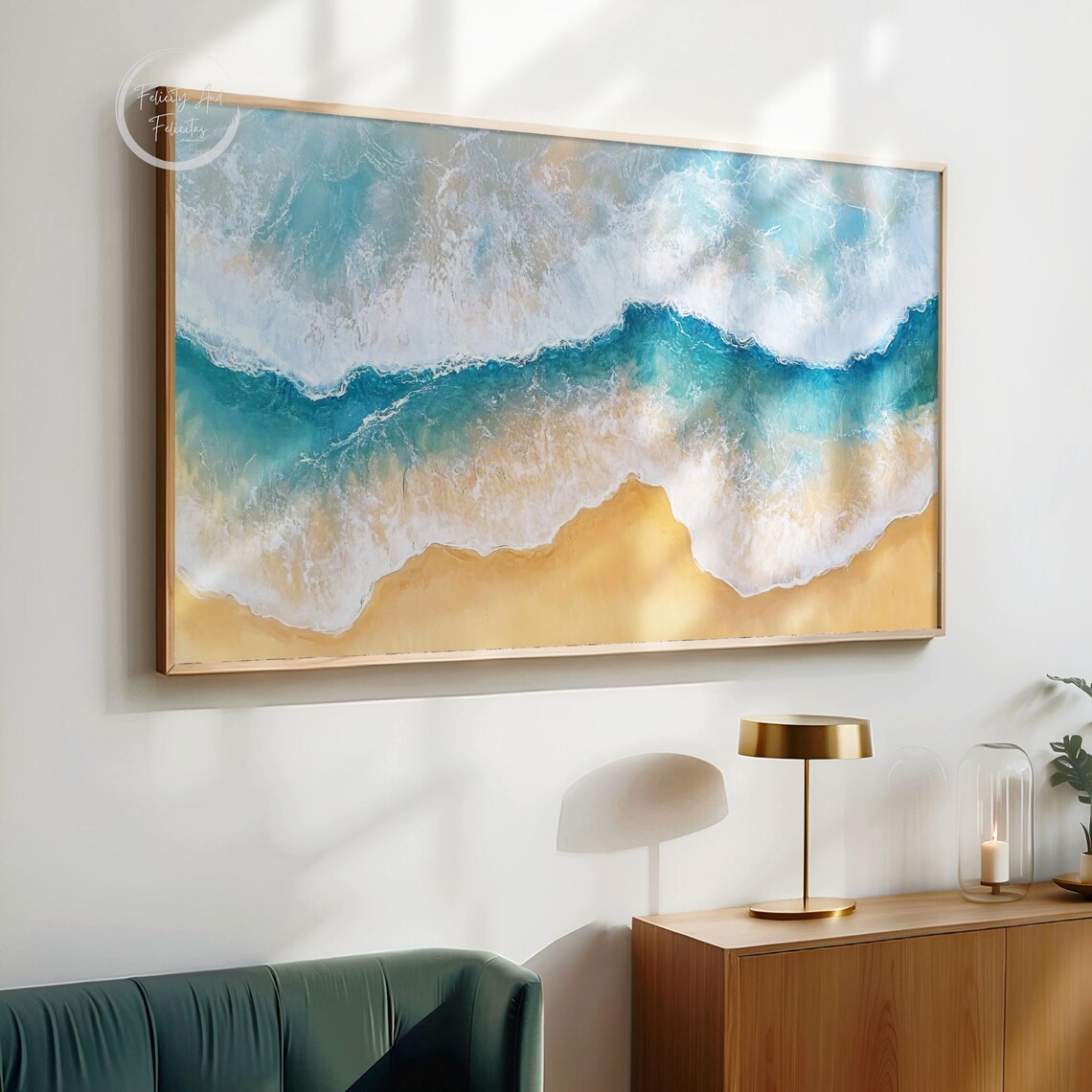 Aerial Ocean Waves Blue and Gold Textured Seascape Abstract Frame TV Art Poster - Image 4