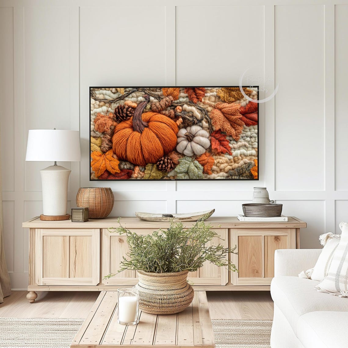 Woven Yarn Pumpkin Autumn Leaves Textured Fiber Art Fall Poster - Image 3